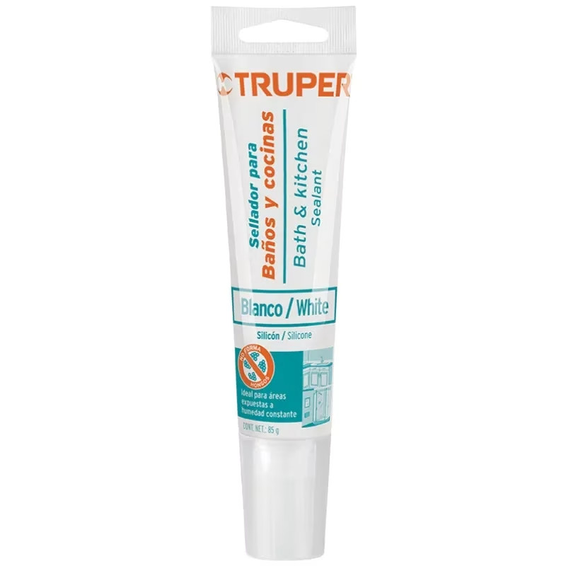 Silicona para Baños y cocinas 85ml Blanco, Sellado duradero para superficies lisas, SIL-85BCB 18568 Truper