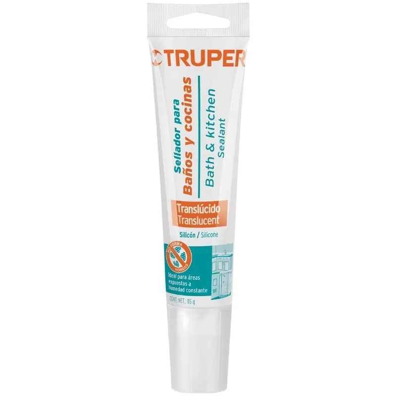 Silicona para Baños y cocinas 85ml Traslucido, Sellado duradero para superficies lisas, SIL-85BCT 18567 Truper