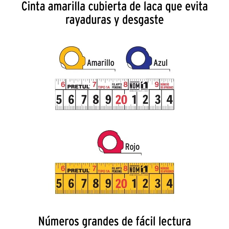 Wincha Flexometro 5 Metros, carcasa ABS, varios colores, PRO-5MEC 21608 Pretul