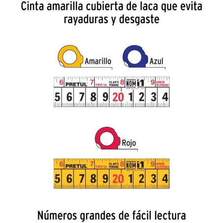 Wincha Flexometro 5 Metros, carcasa ABS, varios colores, PRO-5MEC 21608 Pretul