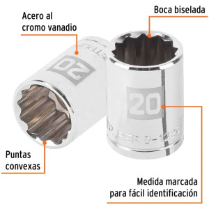 Dados 20mm E1/2 Poligonales CrVanadio, Truper 13534