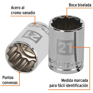 Dados 21mm E1/2 Poligonales CrVanadio, Truper 13535