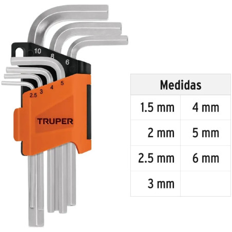 Juegos de 7 Llaves Allen MM PuntaHexagonal Truper 15530