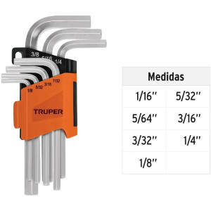 Juegos de 7 Llaves Allen Pulgadas PuntaHexagonal Truper 15533