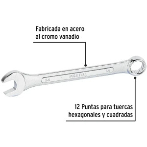 Llave Boca Mixta 14mm Combinada CrVanadio Pretul 21908