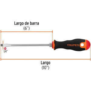 Desarmador Plano Bhex 1/4" x6" ComfortGrip Truper 14000