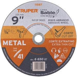 Discos Corte Metal 9" x2mm T41 Oxido de Alumino, DICOF-9020 11587 Truper