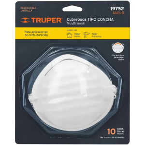 Mascarilla para Polvo, para aplicaciones de corta duracion, 10 piezas, Clip Metalico, MAS-B 19752 Truper