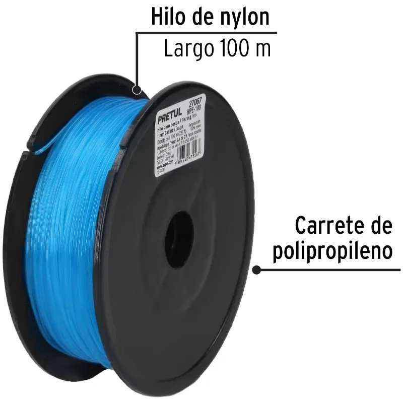 Hilo para Pesca 100m Calibre 1mm Tension 38.1kg, para Albañileria Pesca Plomeria, HIPE-100 27067 Truper