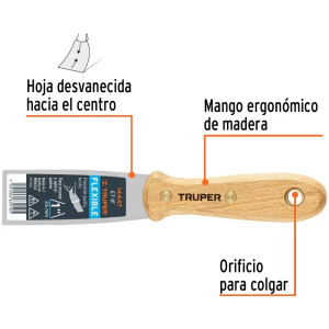 Espatula Flexible 1" Mango de Madera, acero alto carbono, Hoja Desbastada y Templada, ET-1F 14447 Truper