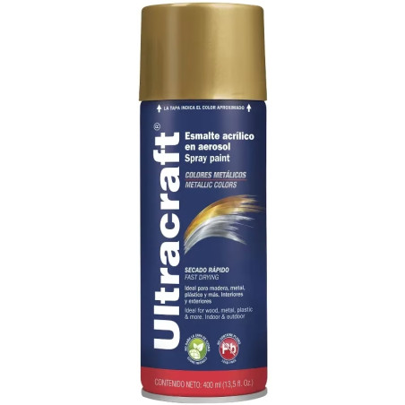 Pintura en Spray Ultracraft Dorado Metalico, 400ml, secado rapido libre de Plomo, PA-DO-U 40039 Truper