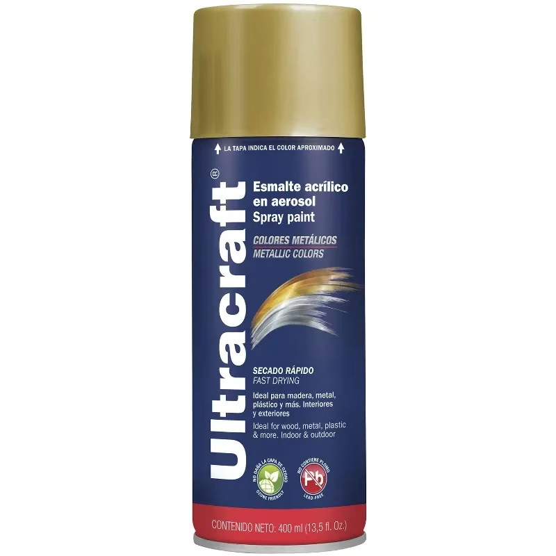 Pintura en Spray Ultracraft Oro Metalico, 400ml, secado rapido libre de Plomo, PA-OR-U 40028 Truper