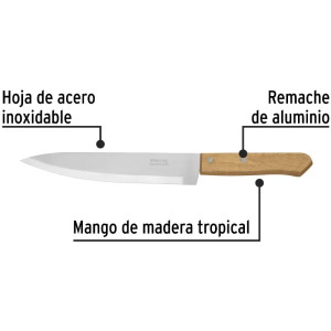 Cuchillo de Chef 8" mango de Madera, acero inoxidable, CUCH-M81 23082 Pretul