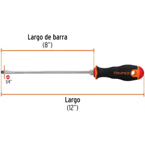Desarmador Plano Bhex 1/4" x8" ComfortGrip Truper 100833