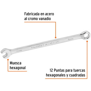 Llave Boca Mixta 6mm Combinada CrVanadio ELarga Truper 15610