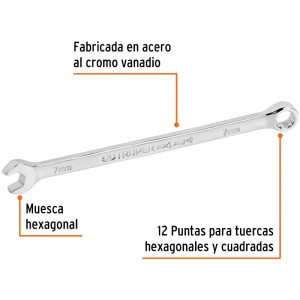 Llave Boca Mixta 7mm Combinada CrVanadio ELarga Truper 15611