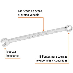 Llave Boca Mixta 8mm Combinada CrVanadio ELarga Truper 15612