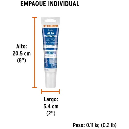 Silicona Alta Temperatura 85g Azul, Vulcaniza a temperatura ambiente resiste max 250 grados Centigrados, ALTER-A 17568 Truper