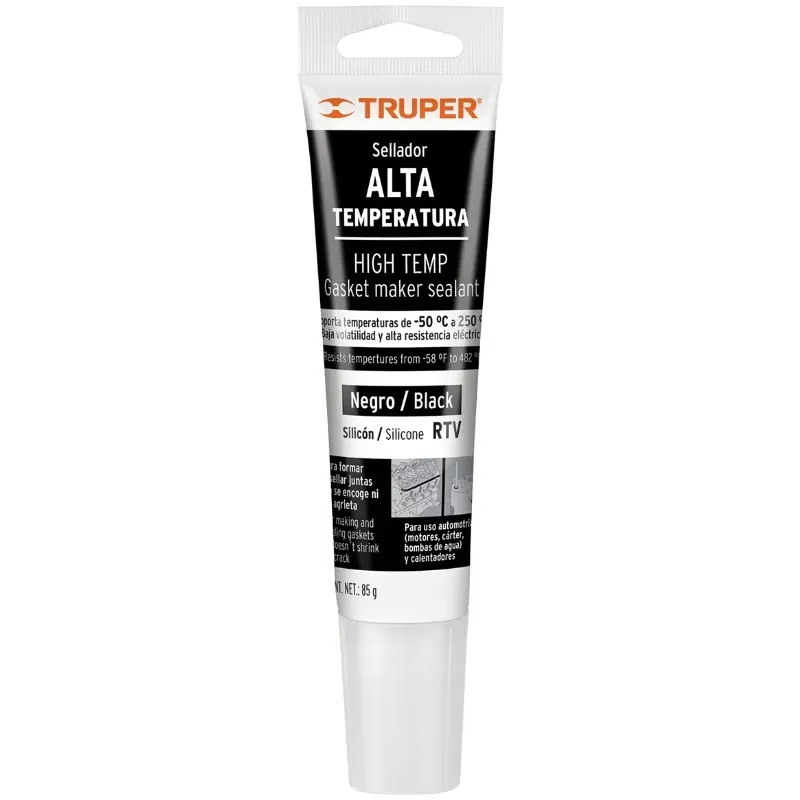 Silicona Alta Temperatura 85g Negro, Vulcaniza a temperatura ambiente resiste max 250 grados Centigrados, ALTER-N 17567 Truper