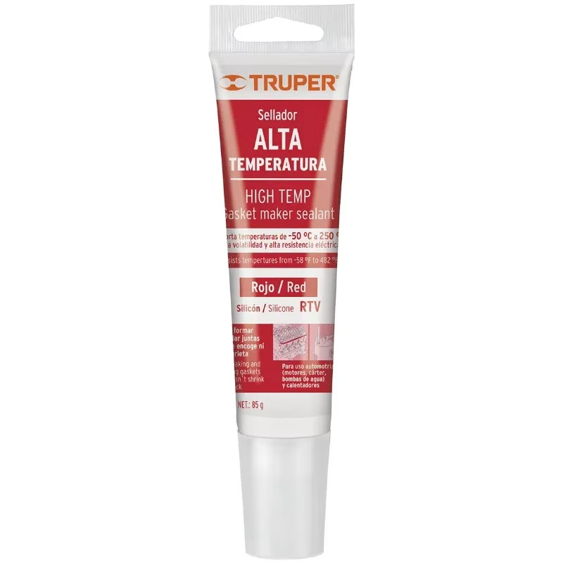 Silicona Alta Temperatura 85g Rojo, Vulcaniza a temperatura ambiente resiste max 250 grados Centigrados, ALTER-R 17566 Truper