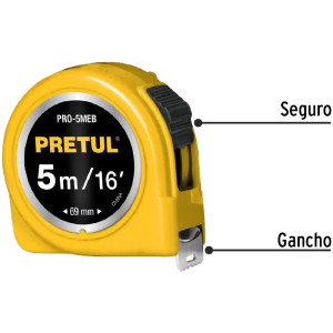 Wincha Flexometro Amarillo 5 Metros, carcasa ABS, PRO-5MEB 21606 Pretul