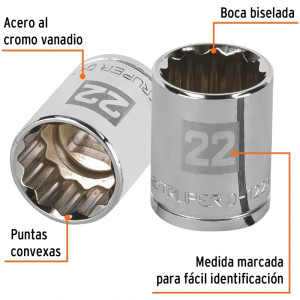 Dados 22mm E1/2 Poligonales CrVanadio, Truper 13536
