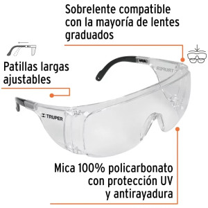 Lentes de Seguridad Sobrelente, 100% Policarbonato con UV Antirayadura, LESO-TR 14308 Truper