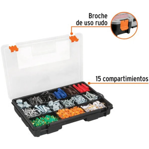 Organizador reforzado de Plastico 15 Compartimientos 28x18x4.5cm Truper 19896
