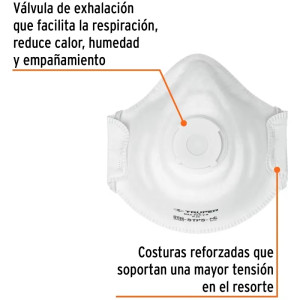Mascarilla con Valvula para Vapores Organicos TIPO N95, Clip Metalico, MAS-POR-V-B 19757 Truper