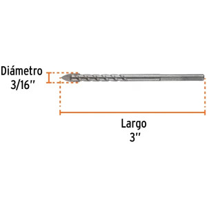 Broca para Vidrios y Azulejos 3/16" x3" Carburo de Tungsteno, Truper 101826