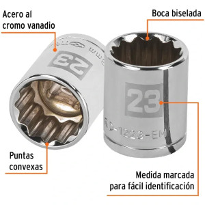 Dados 23mm E1/2 Poligonales CrVanadio, Truper 13537