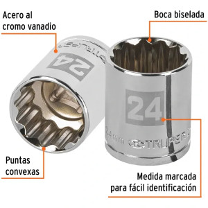 Dados 24mm E1/2 Poligonales CrVanadio, Truper 13538