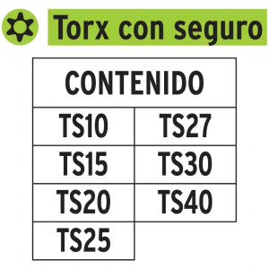 Juego de 7 puntas Torx con seguro, Largo2", P7-20TS 17813 Truper