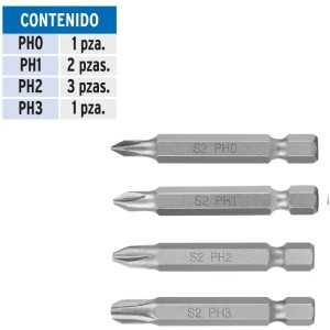 Juego de puntas Phillips combinadas PH0-PH3 x50mm 7 piezas, Truper 100504