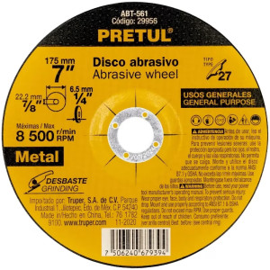 Discos de Desbaste Metal 7" x6.2mm Oaluminio, Pretul 29956