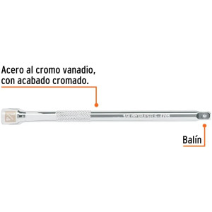 Extension, Encastre 1/4" Largo 6", en Acero al Cromo vanadio, Diametro 9 mm, E-4761 13915 Truper