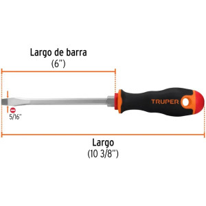 Desarmador Plano Bhex 5/16" x6" Comfort Grip Truper 14006