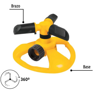 Aspersor Plastico 3 Brazos Chorro Fino 3/4", Alcance 3.5m, Area 360, 50 PSI, Pretul 20069
