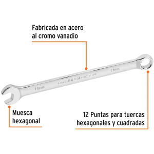 Llave Boca Mixta 11mm Combinada CrVanadio ELarga Truper 15615