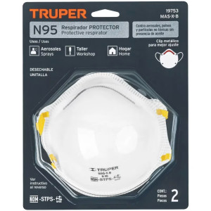 Mascarilla para Polvo y Vapores Organicos TIPO N95, 2 piezas, Clip Metalico, MAS-X-B 19753 Truper