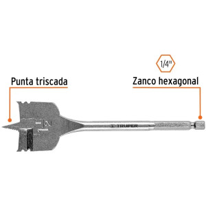Broca Mecha Plana 1-1/2" x15cm Z1/4 Truper 11393