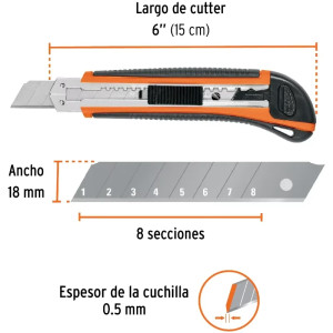 Cutter 6" 18mm Profesional con AlmaMetalica y Grip 3NavajaSK4, Truper CUT-6XX 16977