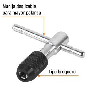 PortaMachos Tipo T, Tipo Chuck, Para Machos 3/16", Manija Deslizable para Mayor Palanca, MAN-T-3/16 11438 Truper