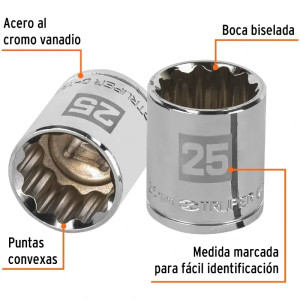 Dados 25mm E1/2 Poligonales CrVanadio, Truper 13539