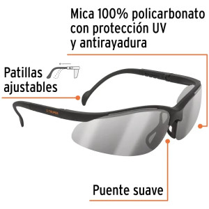 Lentes de Seguridad Vision Espejo Plata, 100% Policarbonato con UV Antirayadura, LEDE-EP 10825 Truper