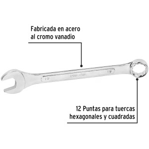 Llaves Boca 19mm Mixta Combinada CrVanadio Pretul 21913