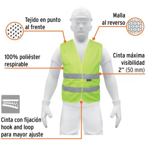 Chaleco de Seguridad Unitalla Verde Cintas 2" con cierre Alta Visibilidad, CHS-500V 14425 Truper