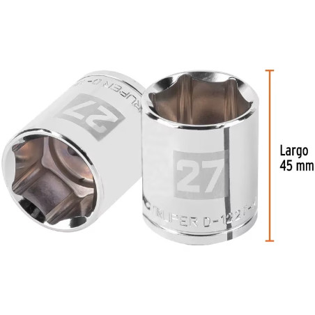 Dados 27mm E1/2 Hexagonales CrVanadio, Truper 101007