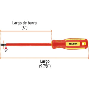 Desarmador Plano 1/4" x6" Aislado 1000V Truper 102243