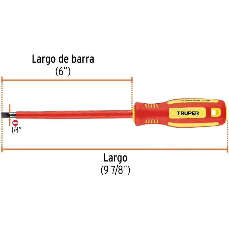 Desarmador Plano 1/4" x6" Aislado 1000V Truper 102243